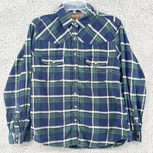 Jach’s Girlfriend Long Sleeve Women's Small Blue Green Plaid Flannel Pearl Snaps